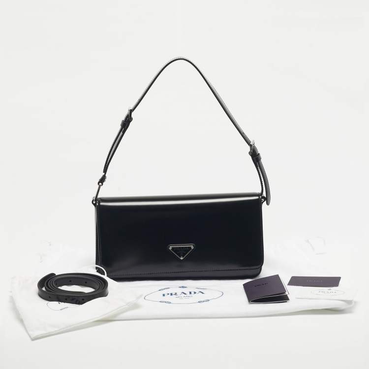 Pre Owned Prada Black Brushed Leather Femme Shoulder Bag