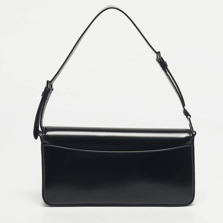 Pre Owned Prada Black Brushed Leather Femme Shoulder Bag