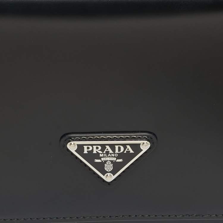 Pre Owned Prada Black Brushed Leather Femme Shoulder Bag