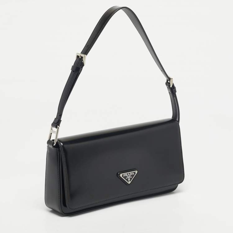 Pre Owned Prada Black Brushed Leather Femme Shoulder Bag