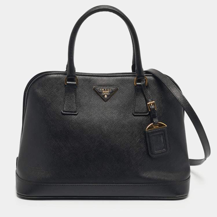 Pre Owned Prada Black Saffiano Lux Leather Promenade Open Satchel