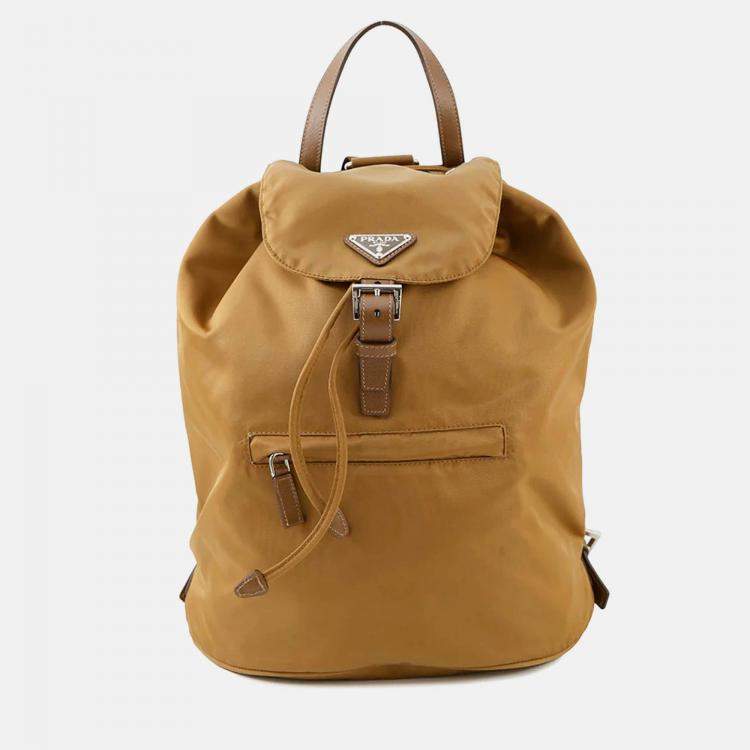 Pre Owned Prada Gold/Brown Nylon Backpack 