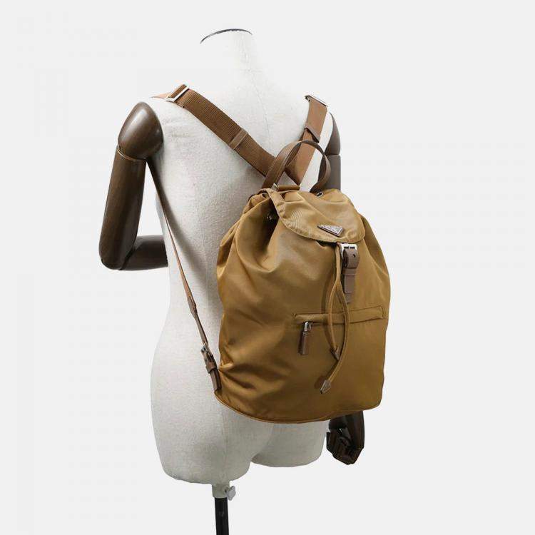 Pre Owned Prada Gold/Brown Nylon Backpack 