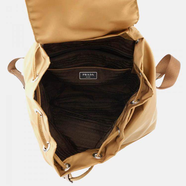 Pre Owned Prada Gold/Brown Nylon Backpack 
