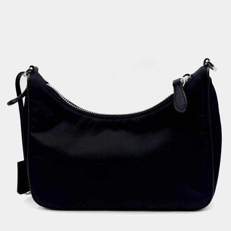 Pre Owned Prada Black Nylon and Saffiano Leather Re-Edition 2005 Shoulder Bag