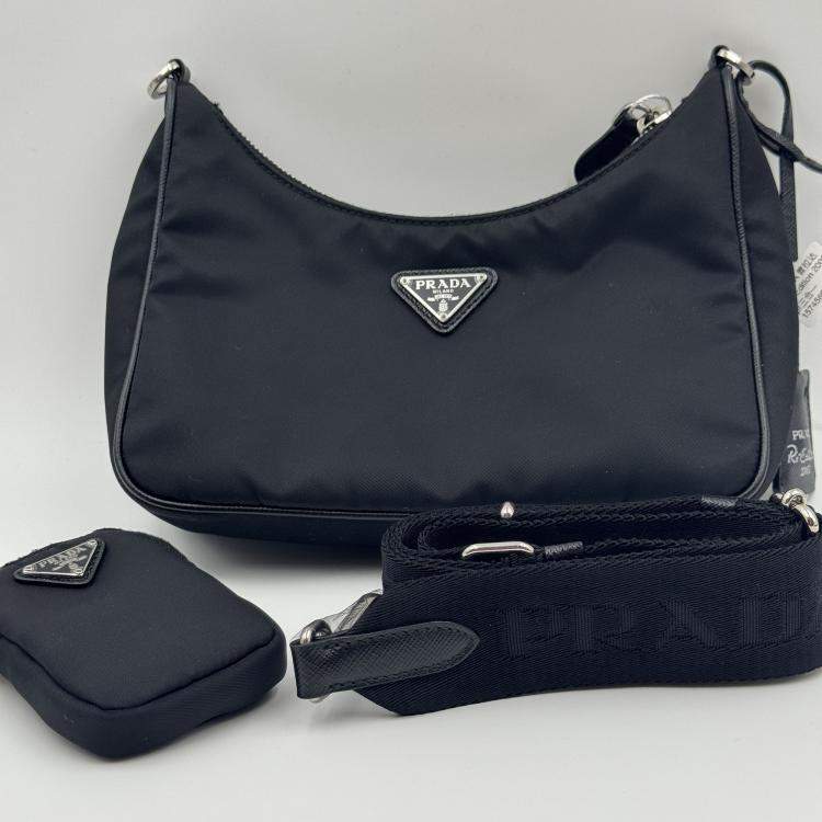 Pre Owned Prada Black Nylon and Saffiano Leather Re-Edition 2005 Shoulder Bag