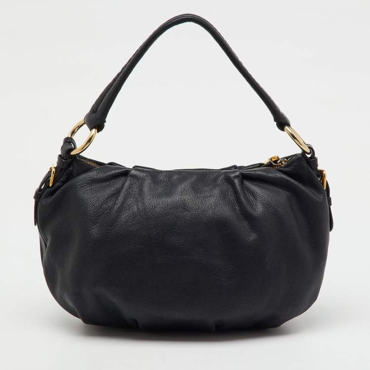 Pre Owned Prada Black Vitello Daino Leather Hobo