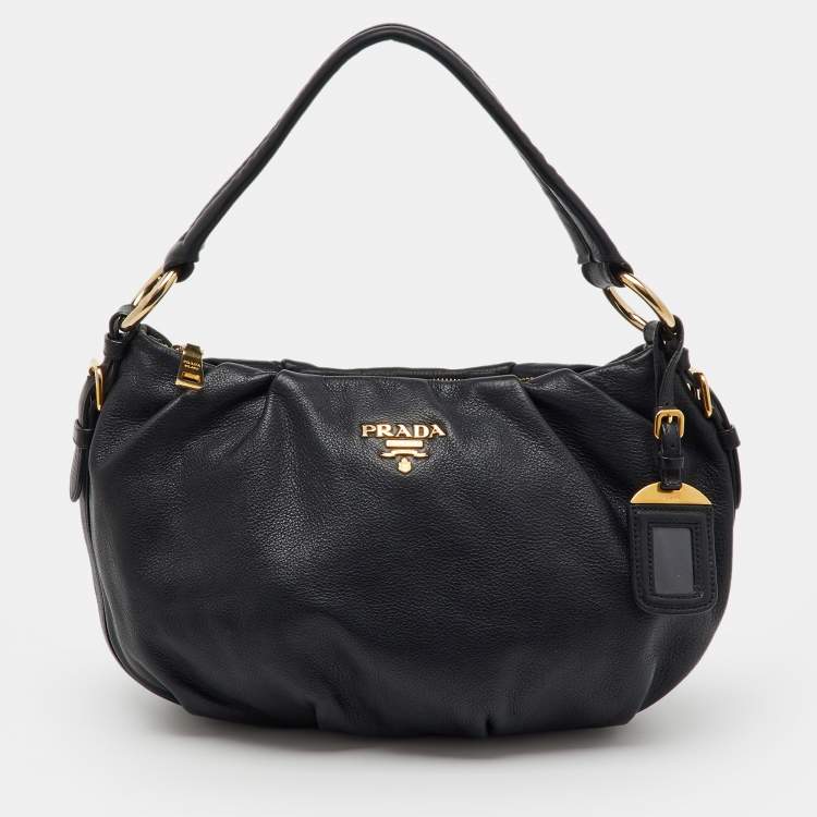 Pre Owned Prada Black Vitello Daino Leather Hobo