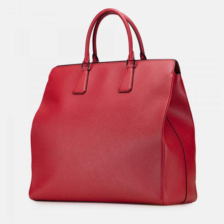 Pre Owned Prada Red Saffiano Cuir Tote
