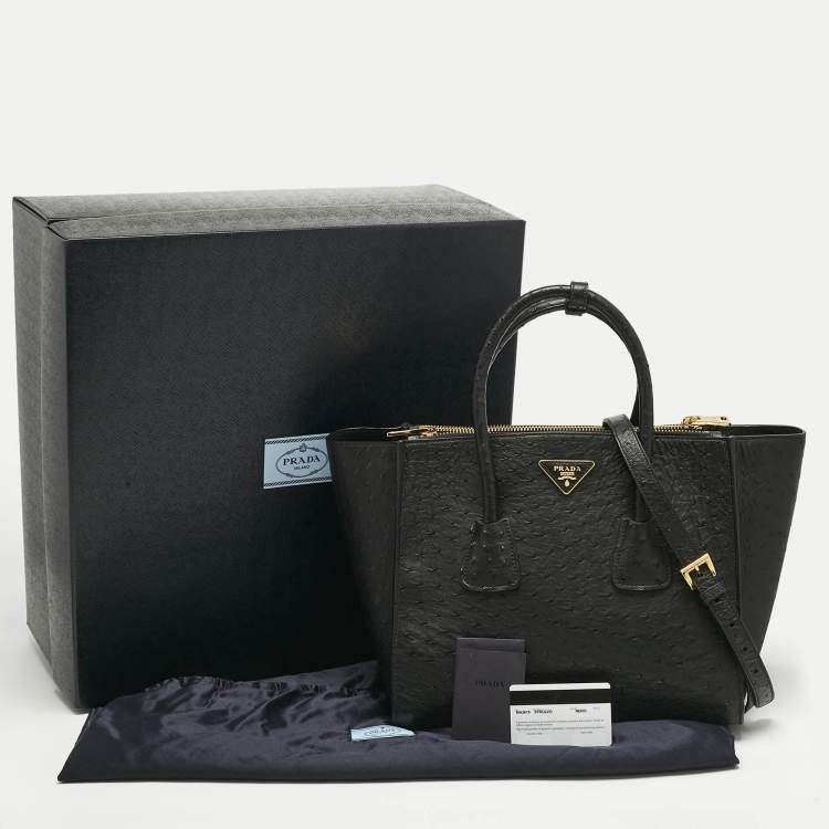 Pre Owned Prada Black Ostrich Twin Pocket Tote