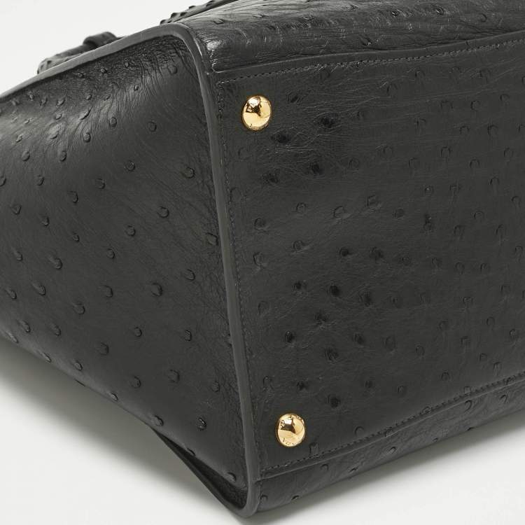Pre Owned Prada Black Ostrich Twin Pocket Tote