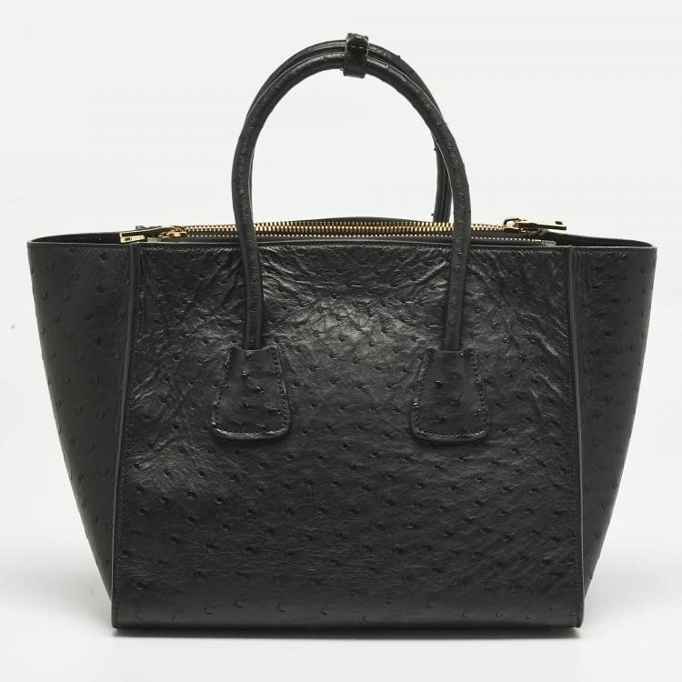 Pre Owned Prada Black Ostrich Twin Pocket Tote