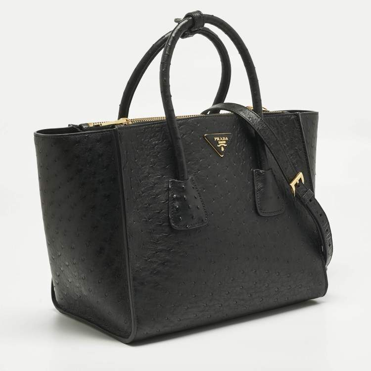 Pre Owned Prada Black Ostrich Twin Pocket Tote