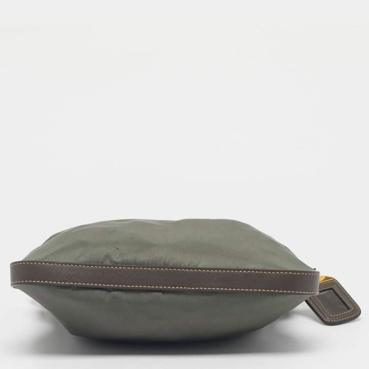 Pre Owned Prada Green/Brown Leather and Nylon Logo Crossbody Bag