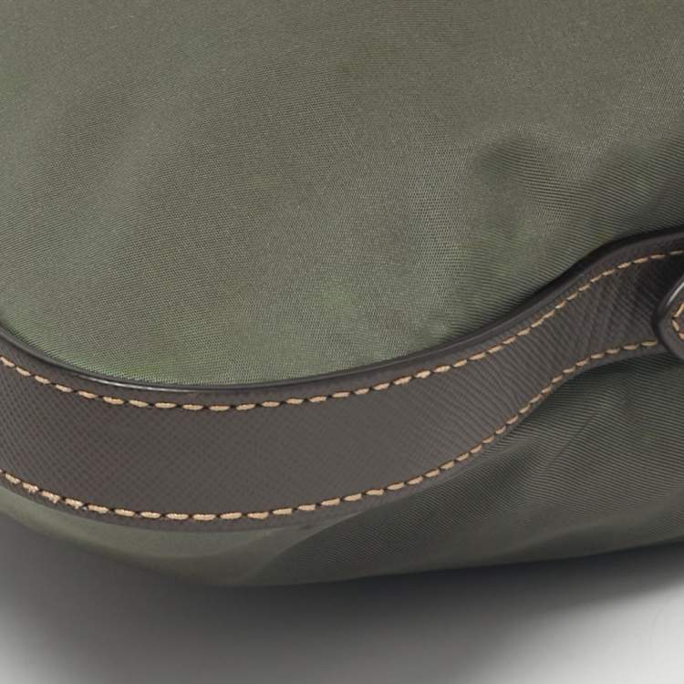 Pre Owned Prada Green/Brown Leather and Nylon Logo Crossbody Bag