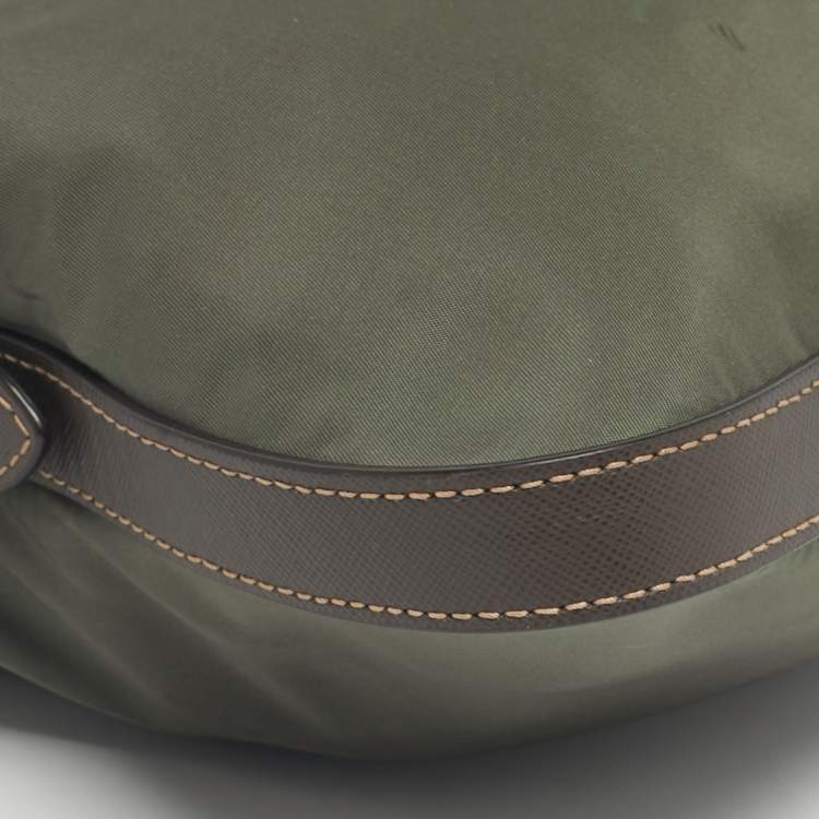 Pre Owned Prada Green/Brown Leather and Nylon Logo Crossbody Bag