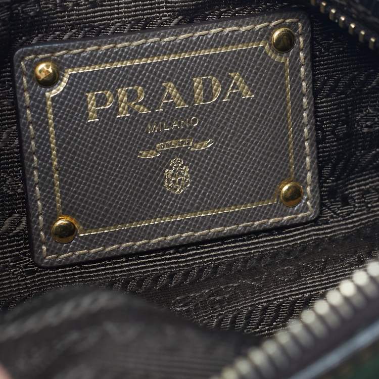 Pre Owned Prada Green/Brown Leather and Nylon Logo Crossbody Bag
