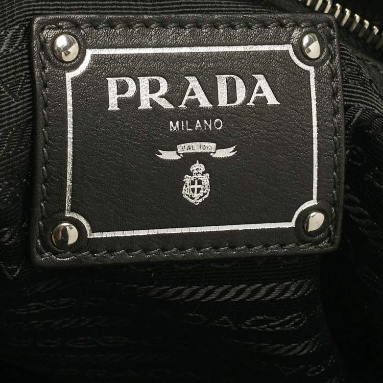 Pre Owned Prada Black Leather Pleated Satchel