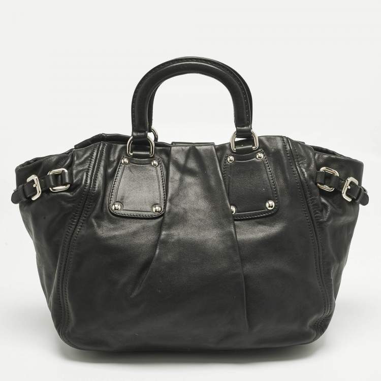 Pre Owned Prada Black Leather Pleated Satchel