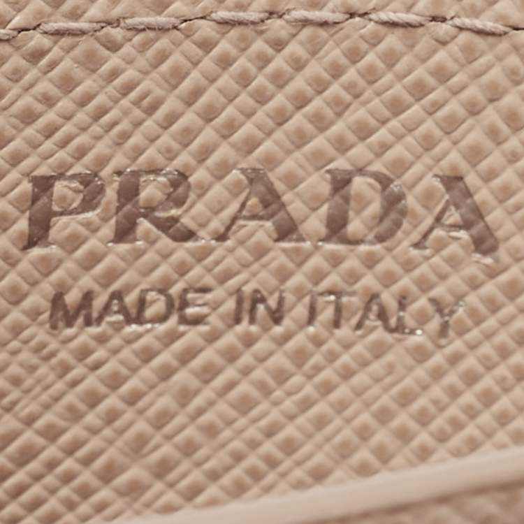 Pre Owned Prada Beige Saffiano Metal Leather Embellished Card Holder