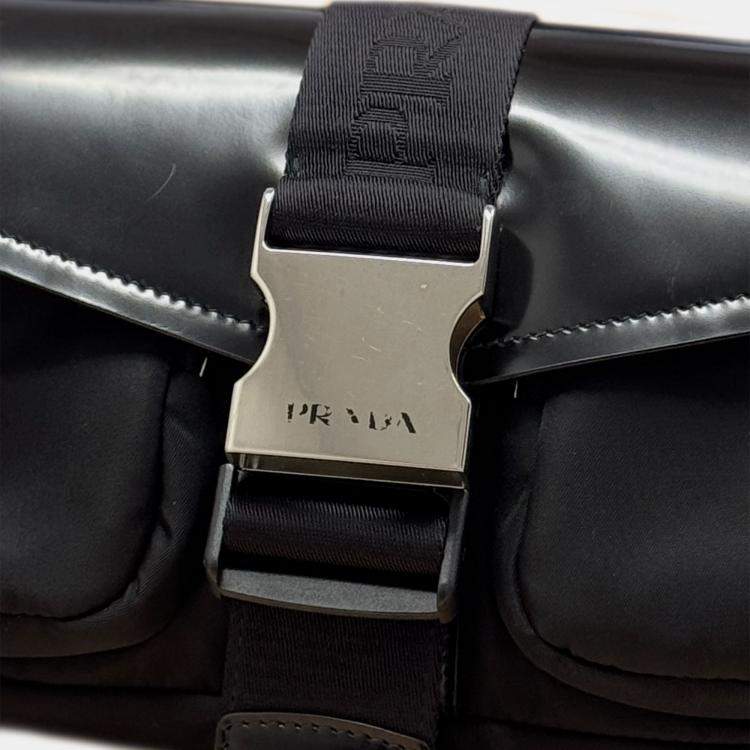 Pre Owned Prada Black Re-Nylon & Spazzolato Pocket Crossbody