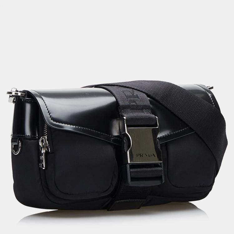 Pre Owned Prada Black Re-Nylon & Spazzolato Pocket Crossbody