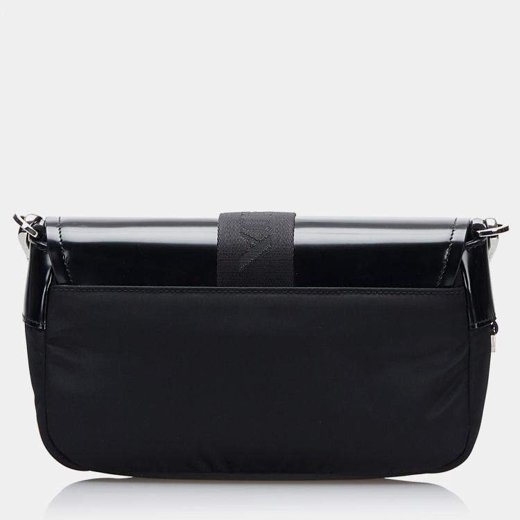 Pre Owned Prada Black Re-Nylon & Spazzolato Pocket Crossbody