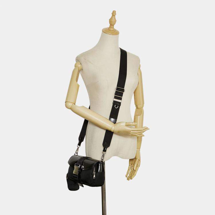 Pre Owned Prada Black Re-Nylon & Spazzolato Pocket Crossbody