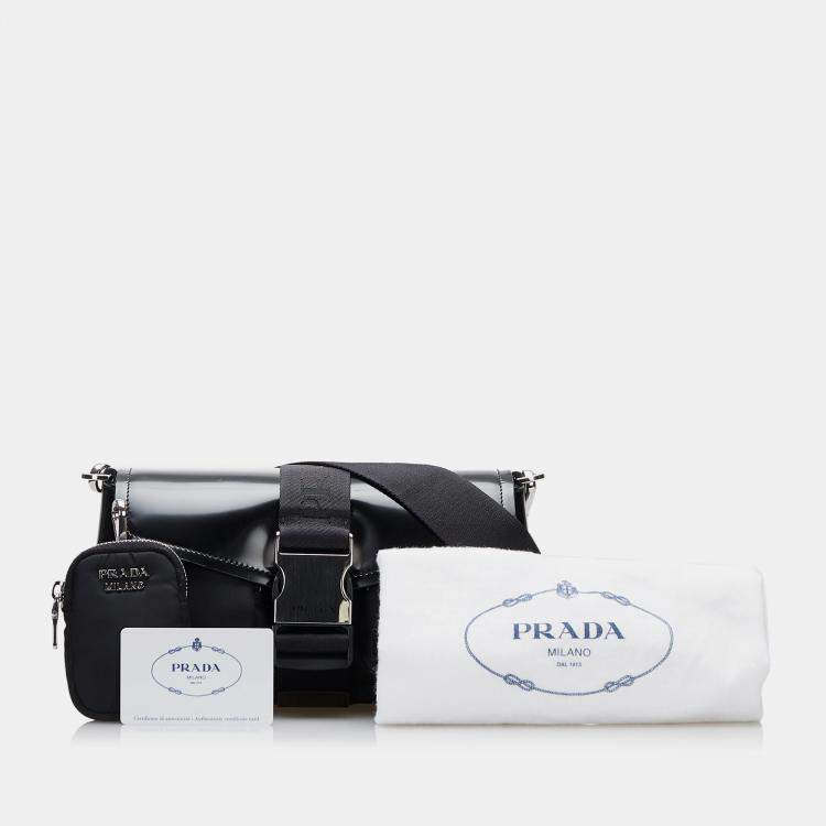 Pre Owned Prada Black Re-Nylon & Spazzolato Pocket Crossbody
