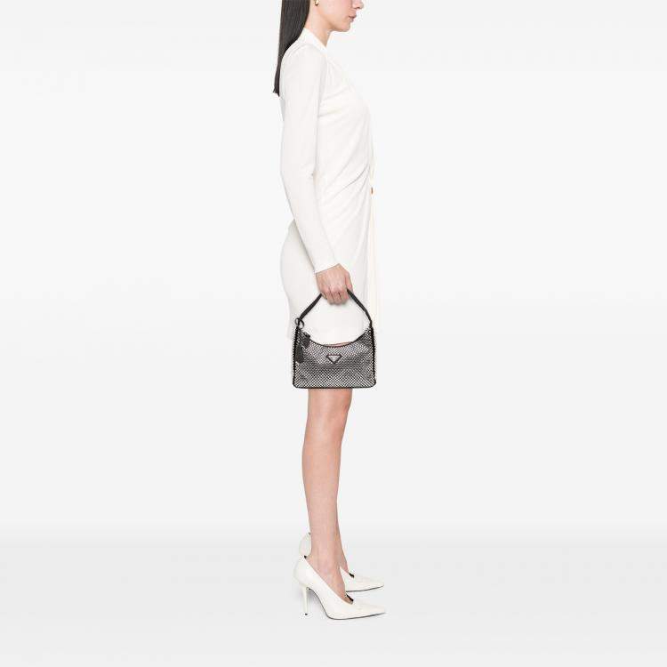 Pre Owned Prada Black Mini Satin Crystal Re Edition 2000 Shoulder Bag