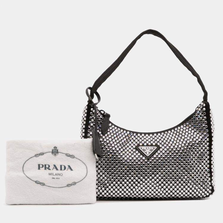 Pre Owned Prada Black Mini Satin Crystal Re Edition 2000 Shoulder Bag