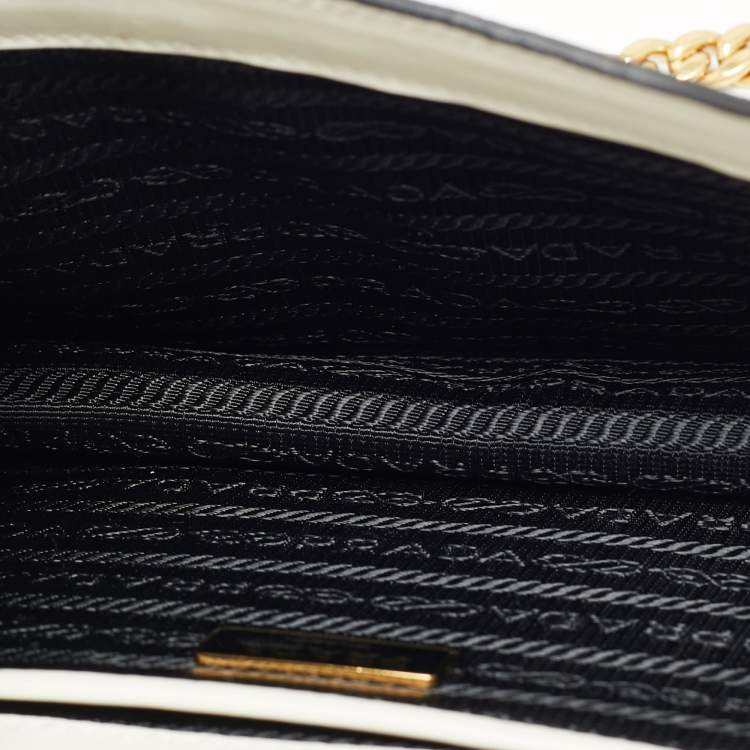 Pre Owned Prada White Saffiano Lux Leather Triangle Logo Envelope Chain Bag