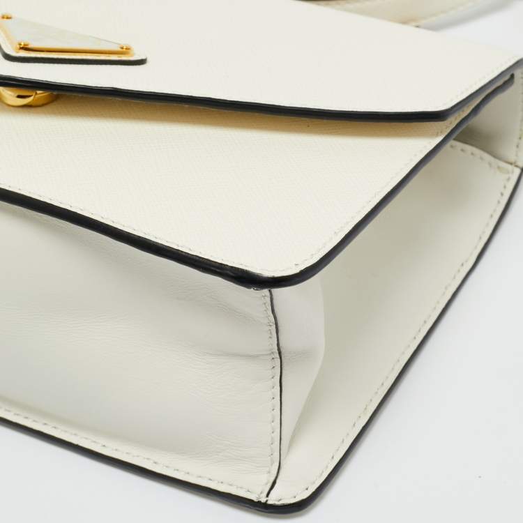 Pre Owned Prada White Saffiano Lux Leather Triangle Logo Envelope Chain Bag