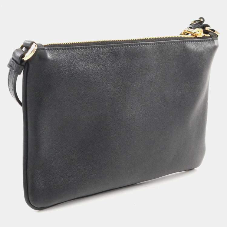 Pre Owned Prada Soft Grain Shoulder Bag Leather Black