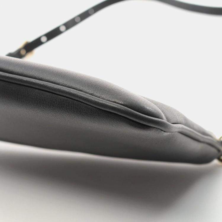 Pre Owned Prada Soft Grain Shoulder Bag Leather Black