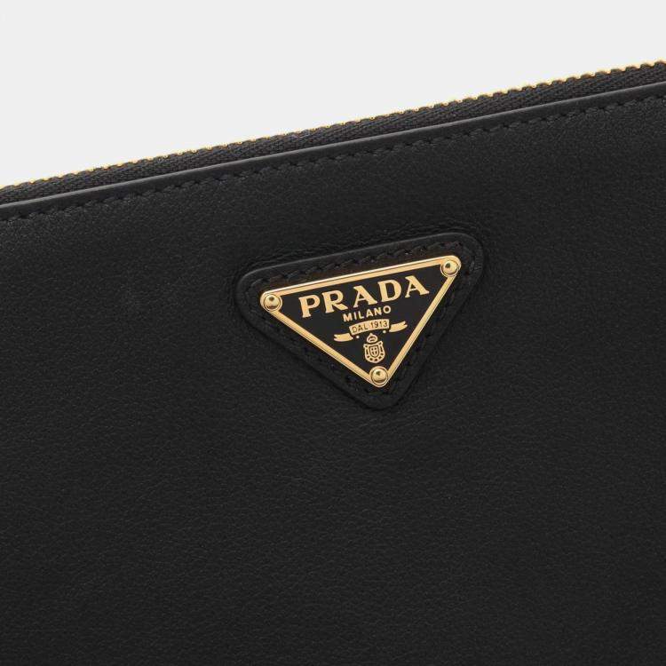 Pre Owned Prada Soft Grain Shoulder Bag Leather Black
