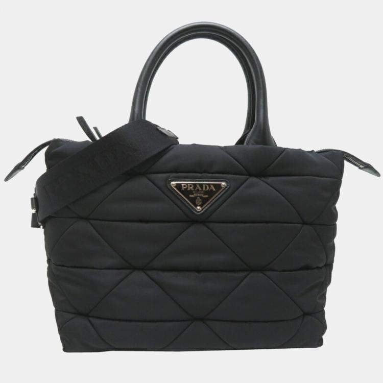 Pre Owned Prada Medium Padded Re-Nylon Tote Bag Black