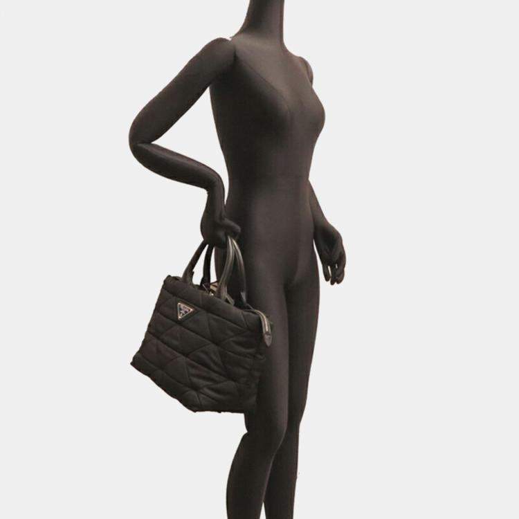 Pre Owned Prada Medium Padded Re-Nylon Tote Bag Black