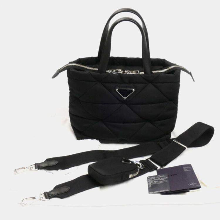 Pre Owned Prada Mini Padded Re-Nylon Tote Bag Black