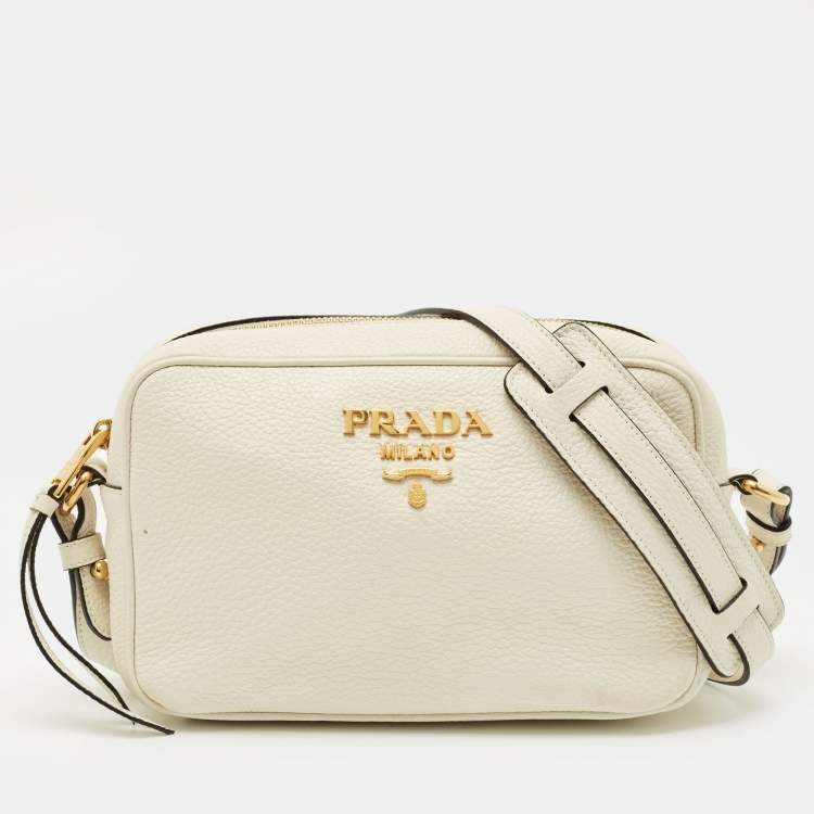 Pre Owned Prada White Vitello Phenix Leather Camera Crossbody Bag