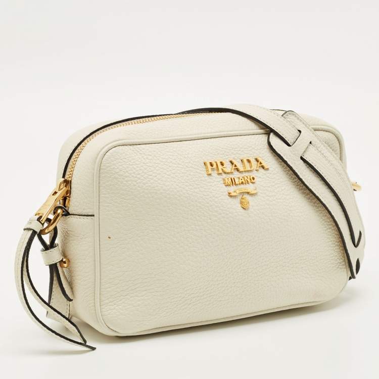 Pre Owned Prada White Vitello Phenix Leather Camera Crossbody Bag