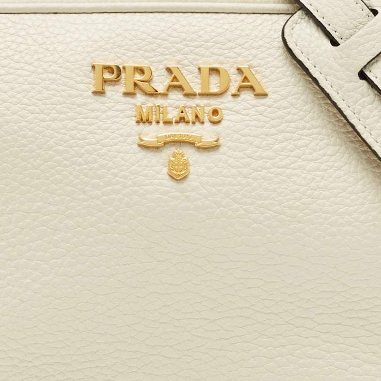 Pre Owned Prada White Vitello Phenix Leather Camera Crossbody Bag