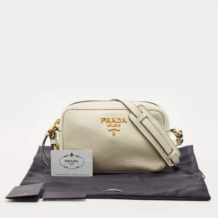 Pre Owned Prada White Vitello Phenix Leather Camera Crossbody Bag