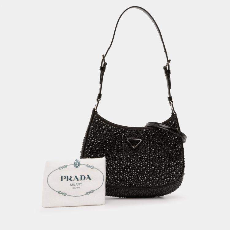 Pre Owned Prada Black Crystal Embellished Satin Cleo Shoulder Bag