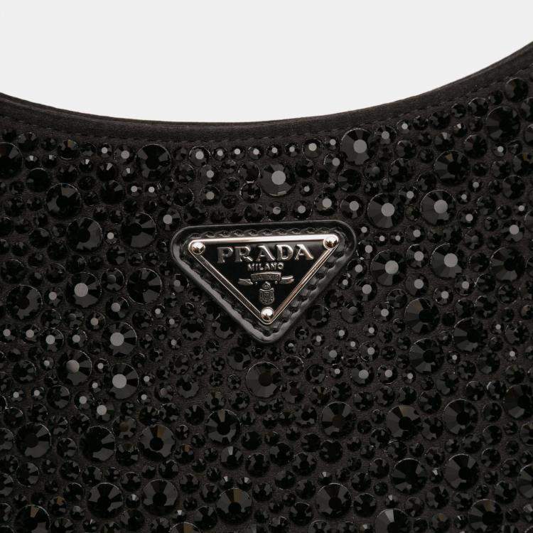 Pre Owned Prada Black Crystal Embellished Satin Cleo Shoulder Bag