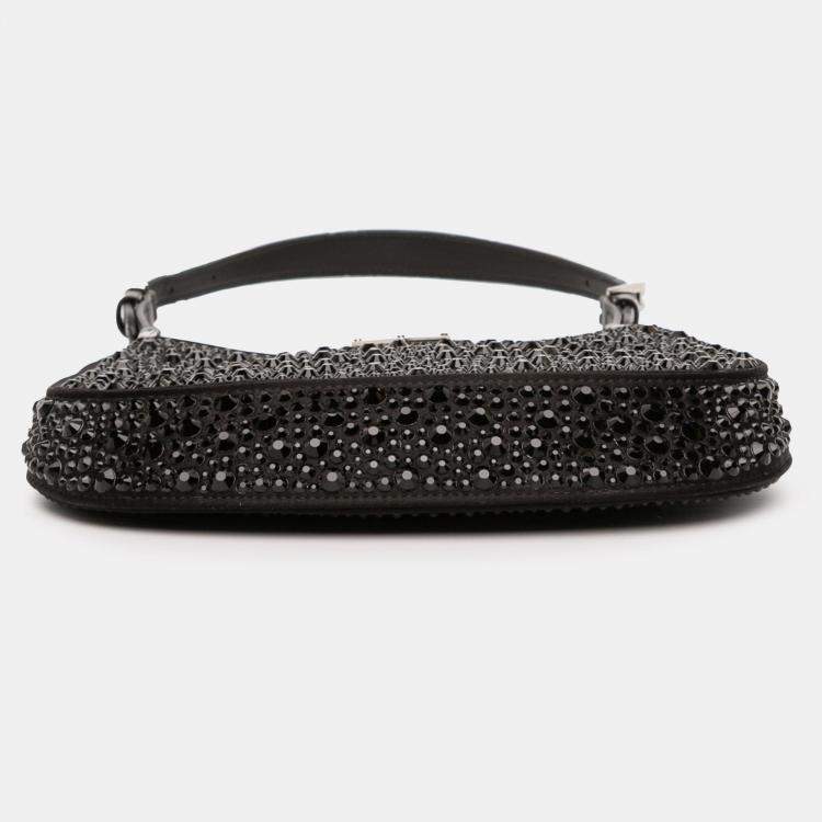 Pre Owned Prada Black Crystal Embellished Satin Cleo Shoulder Bag