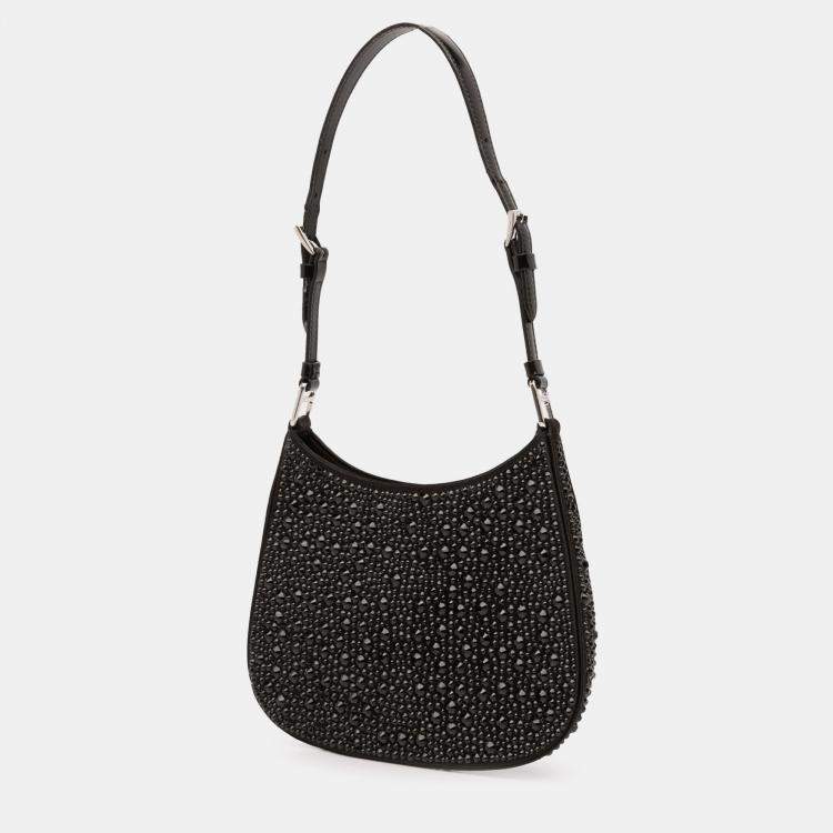 Pre Owned Prada Black Crystal Embellished Satin Cleo Shoulder Bag