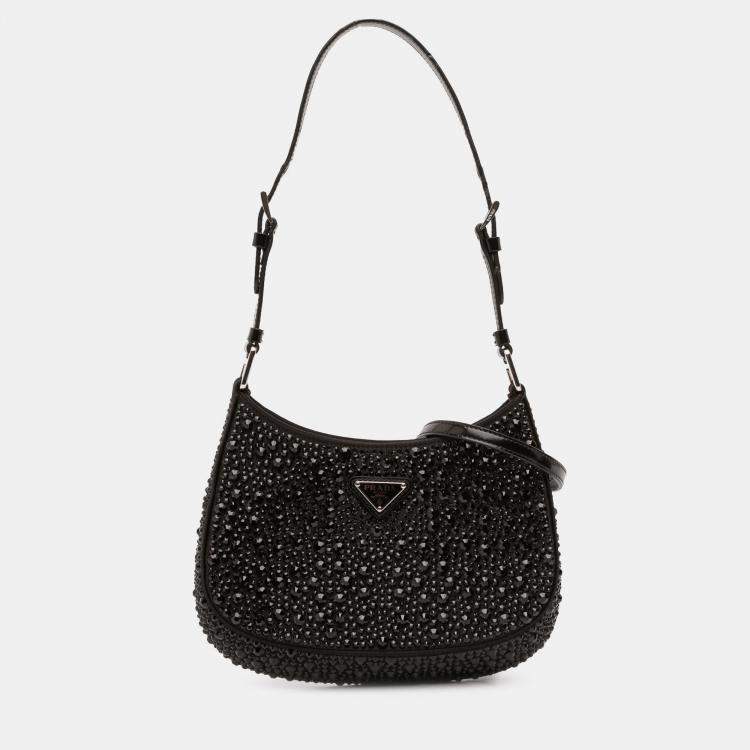 Pre Owned Prada Black Crystal Embellished Satin Cleo Shoulder Bag
