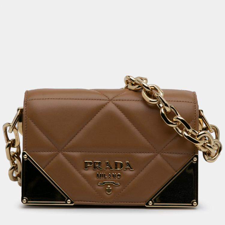 Pre Owned Prada Brown Nappa Stitched Satchel