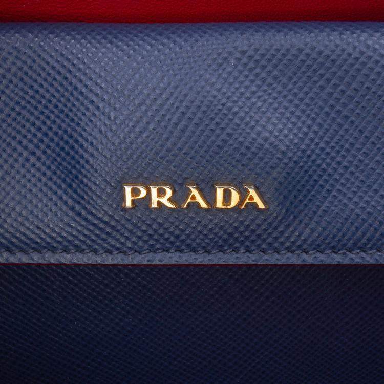 Pre Owned Prada Blue Medium Saffiano Cuir Double Satchel